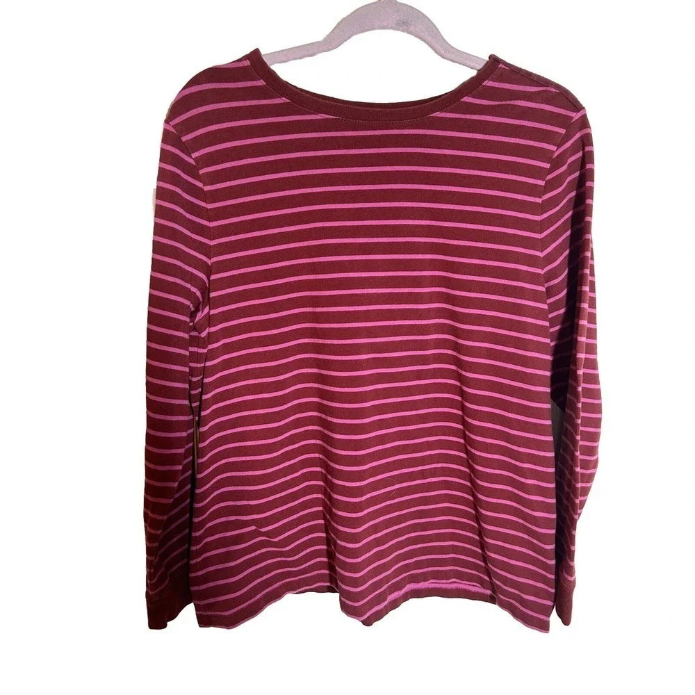 D & Co Denim Women’s Striped Top With Zipper Accent On Left Shoulder Size L